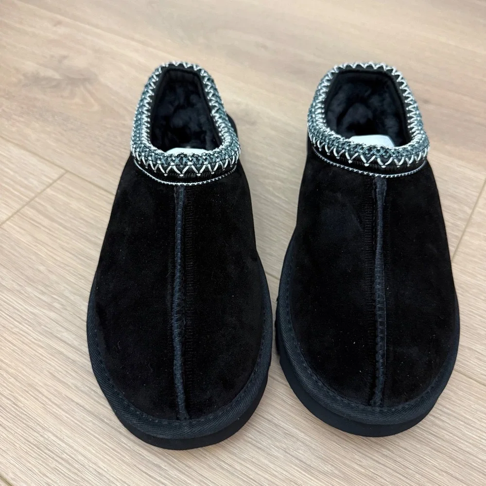 UGG Tasman Black Suede Slippers Embroidered Braid Slip On Shoes US 7 1119102 - Picture 2 of 7